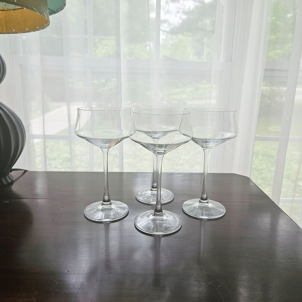 Vintage MCM Hand Blown Hollow Stem Champagne Coupes, Set of 4